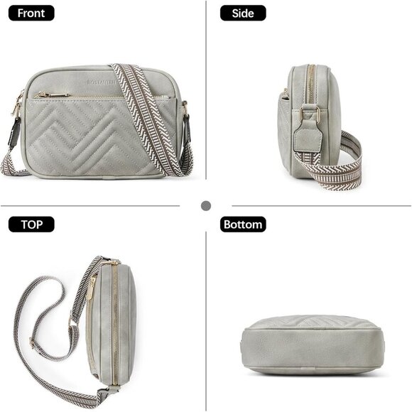 Women Grey Imported Vegan Leather Quilted Small Shoulder Crossbody Handbags - Picture 6 of 7